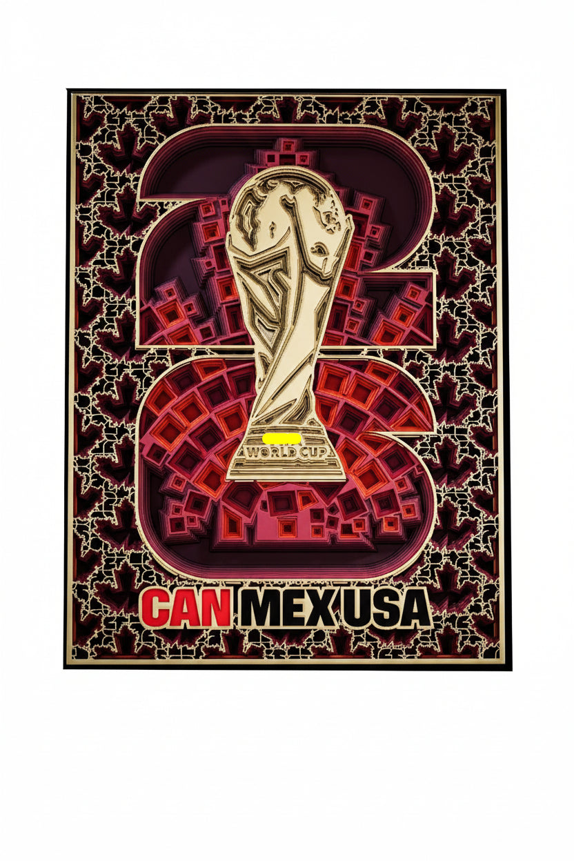 F Copa Mundial 2026 Canada Marco de Arte en Madera 3D Emblema País Anfitrión