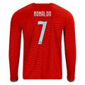 P Camiseta Local Manga Larga Portugal Cristiano Ronaldo Copa Mundial 2026 para Hombre (Rojo Club/Verde Laguna)