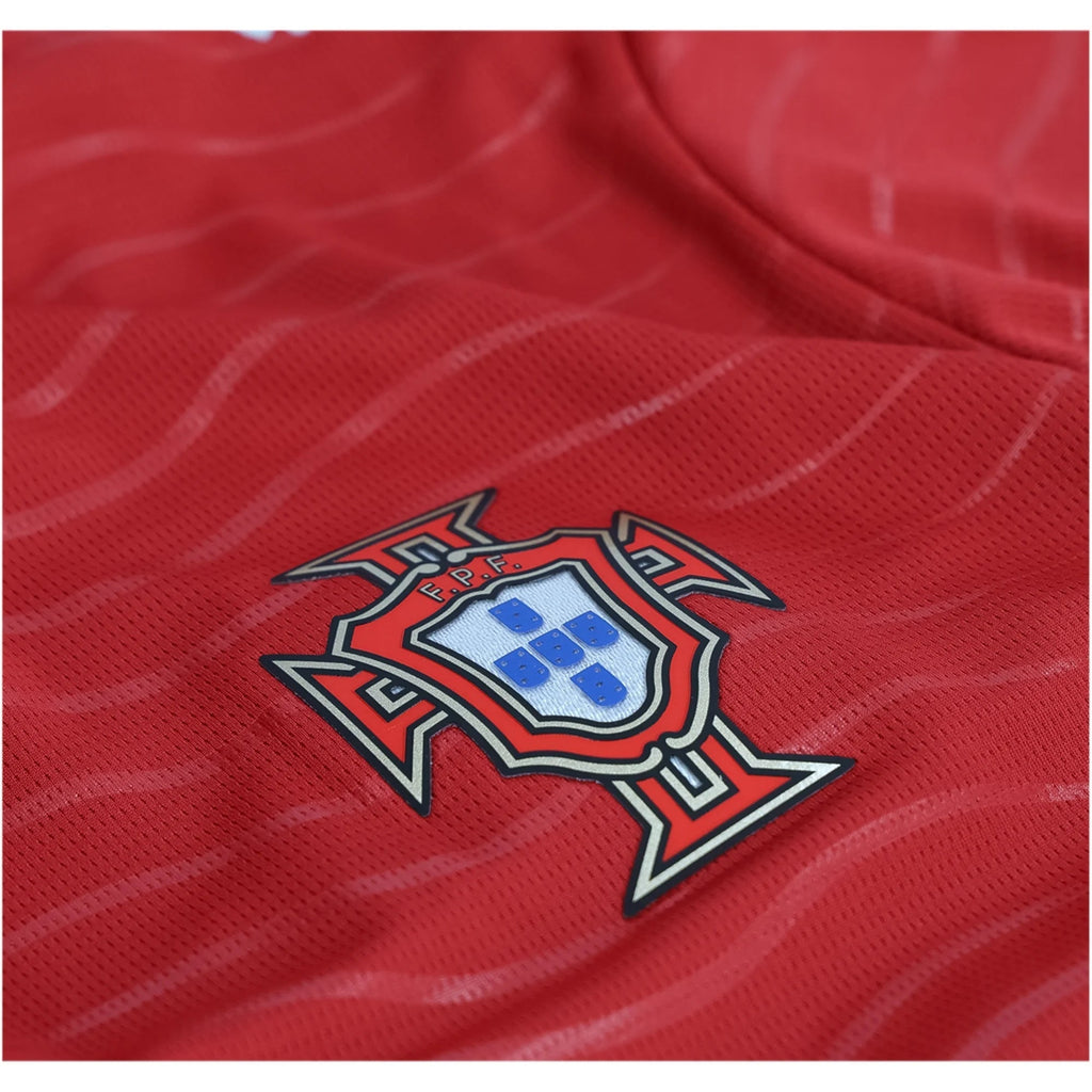 P Camiseta Local Manga Larga Portugal Cristiano Ronaldo Copa Mundial 2026 para Hombre (Rojo Club/Verde Laguna)